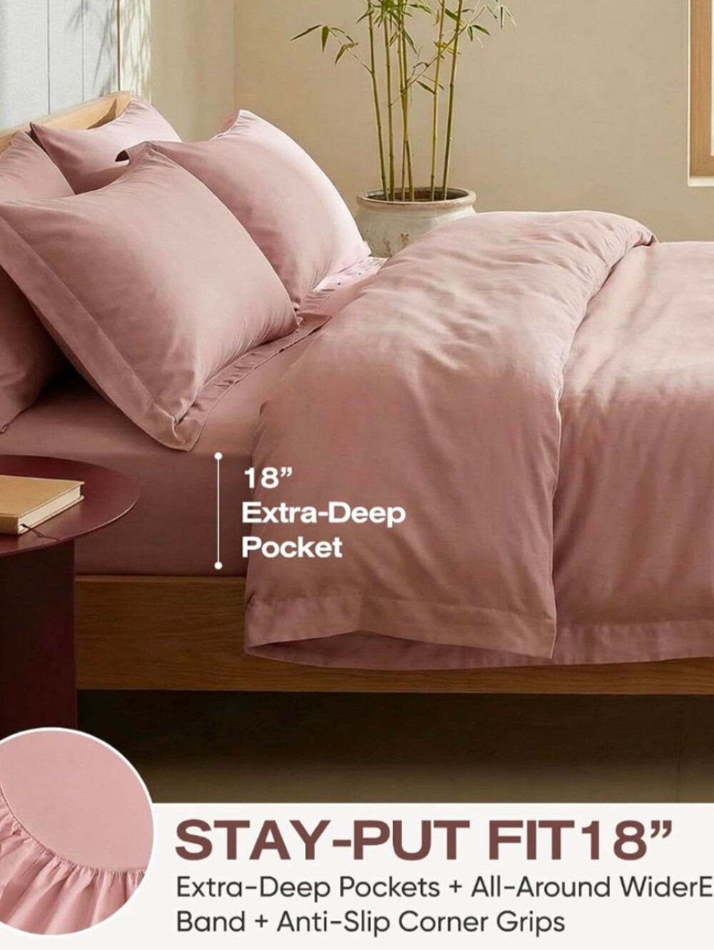 Sheets Set Queen Size - Naturally Cooling for Hot Sleepers In Blush Pink NIB - Picture 7 of 8